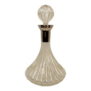 Vintage Glass Decanter Godinger Fine Crystal Silver Plated Neck Wine Liq…​​